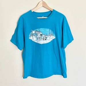 TeeFury Calvin & Hobbes Disney Frozen Crossover Graphic Blue T Shirt Adult Large